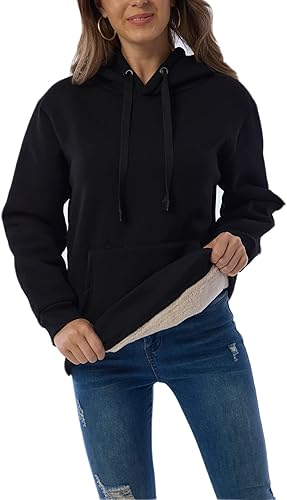 Womens Casual Winter Warm Fleece Sherpa Lined Pullover Hooded Sweatshirt
